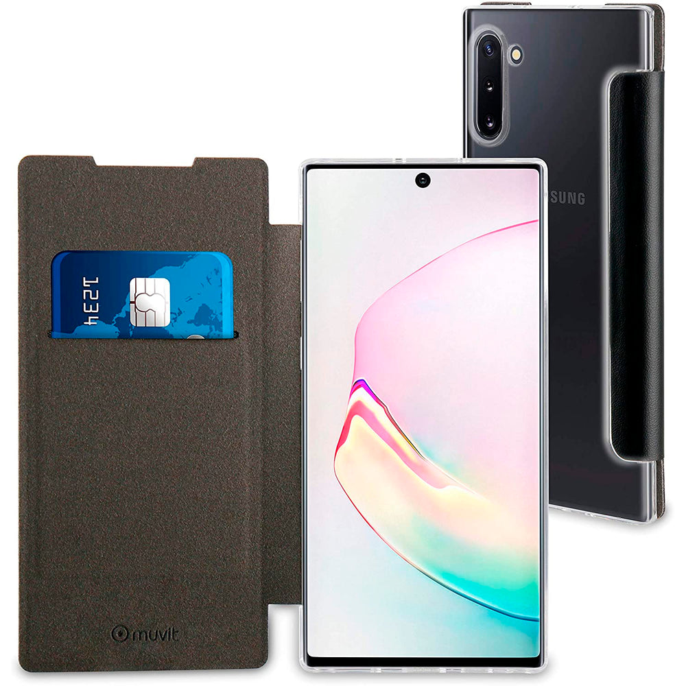 Funda Muvit Folio Samsung Galaxy Note 10/10 5G parte trasera transparente negra