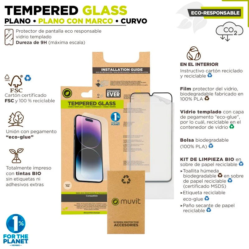 Protector de pantalla Muvit for change Apple iPhone 15+ vidrio templado plano