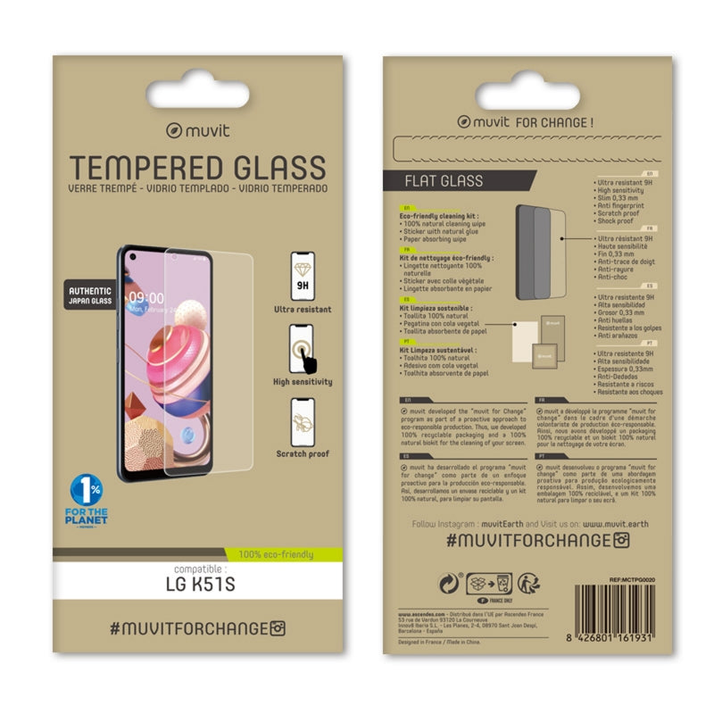 Muvit for change protector pantalla para LG K51S vidrio templado plano.
