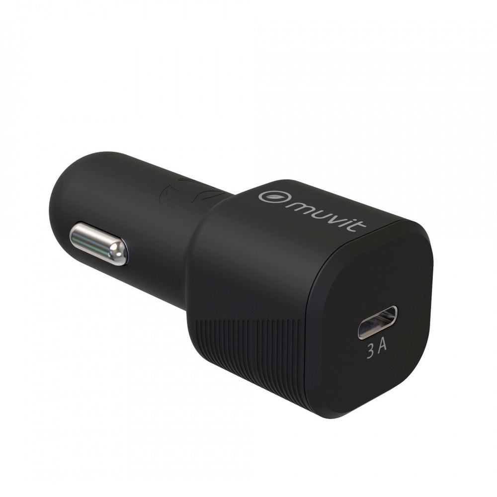 Cargador coche Muvit for Change Tipo C PD 18W negro.