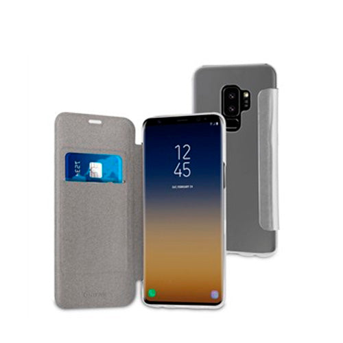 Funda Muvit Folio Samsung Galaxy S9 Plus parte trasera transparente plata
