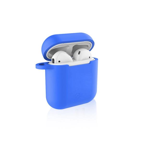 Celly Aircase Funda de Silicona Azul para Air Pods + Ganchos Deportivos.
