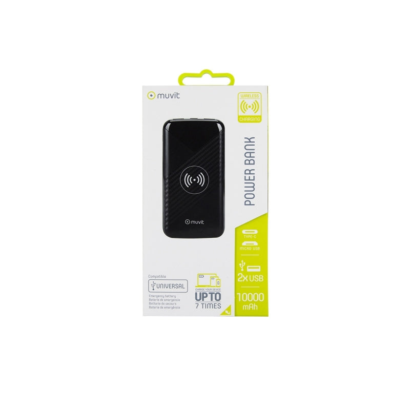 Power Bank Muvit 10000mAh 2USB 2,1A Output+2 input+Wireless Qi 5W negra (NUEVO)