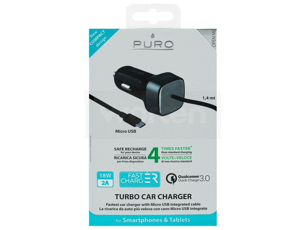 Cargador coche Muvit Qualcomm QC 3.0 18W MicroUSB 1,4m