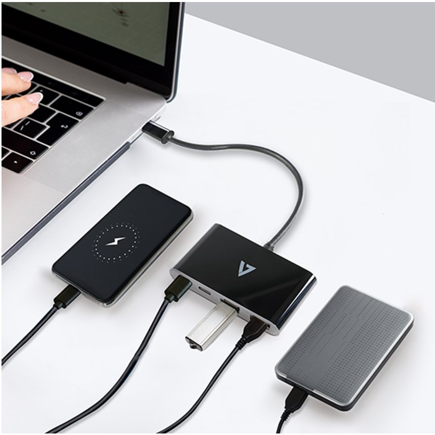 Adaptador V7 USB-C macho a 2 x USB A hembra, 2 x USB-C concentrador hembra USB