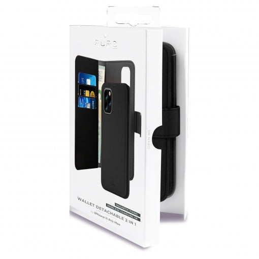 Funda Puro wallet extraíble negra para Apple iPhone 11 Pro Max.