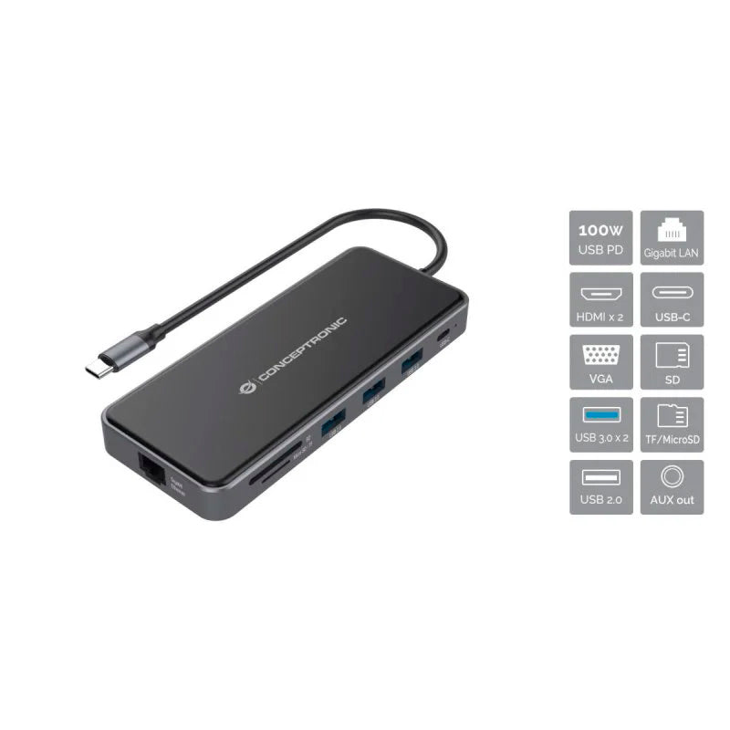 Conceptronic Docking 12 en 1 USB 3.2 Gen 100W PD Usado *Sin embalaje original*