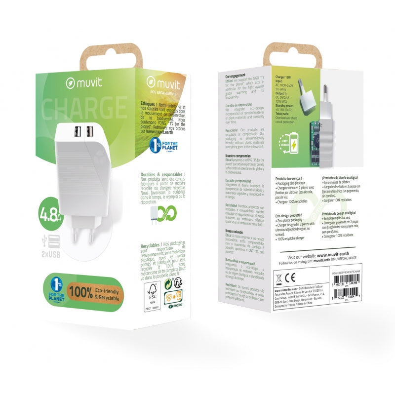 Muvit for change Transformador 2 USB 4.8A 24W (NUEVO)