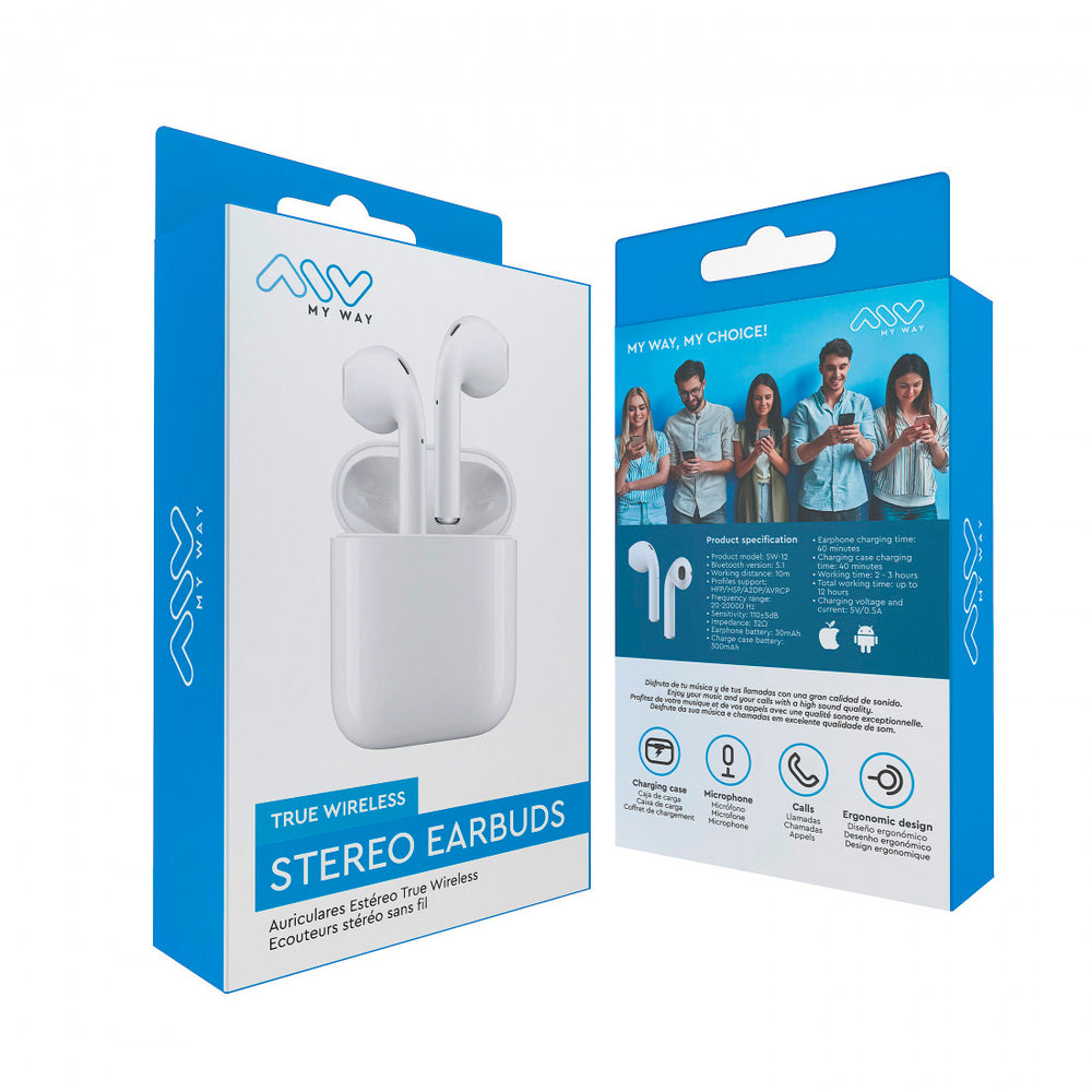 Auriculares estéreo Myway Bluetooth touch control blancos