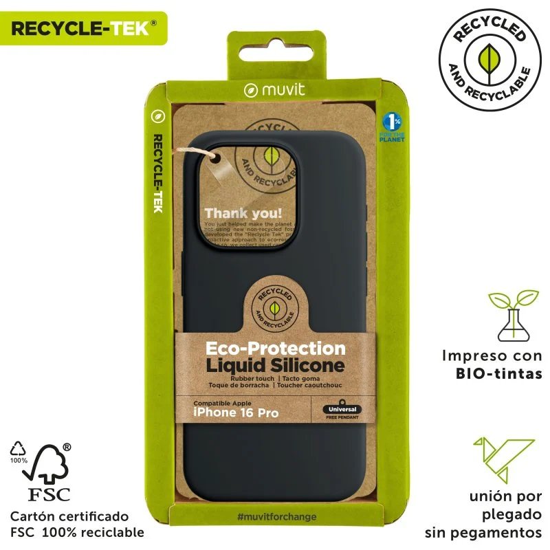 Funda Muvit for Change recycletek Liquid Silicone para Apple Iphone 16 Pro Negra