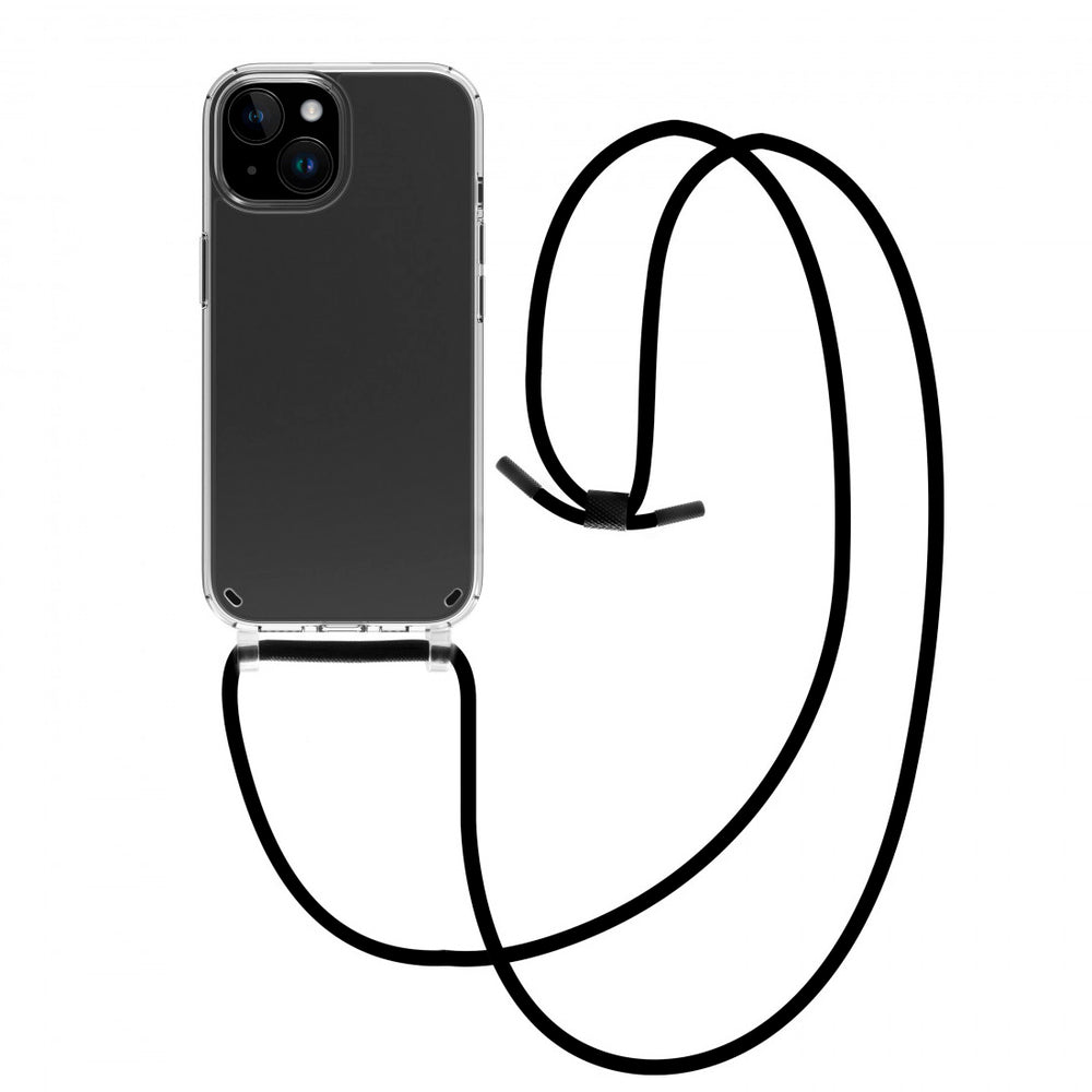 Funda Muvit recycletek para Apple iPhone 15 transparente con colgante negro