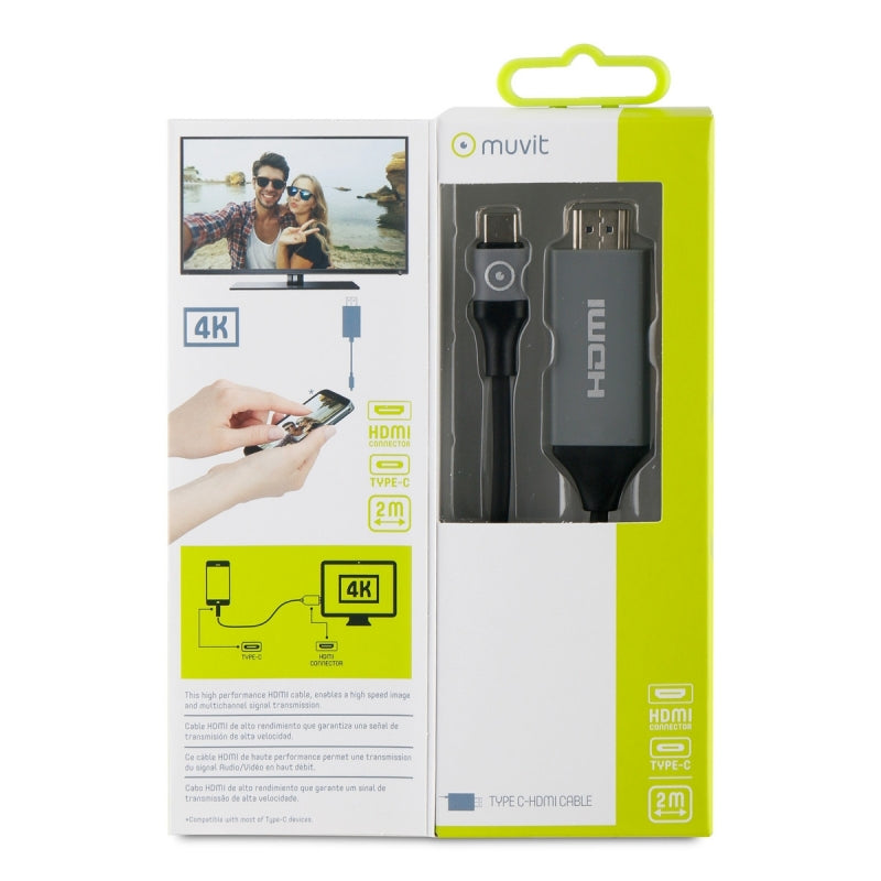 Cable Muvit Tipo C 3.0 a HDMI 2m gris y negro (NUEVO)