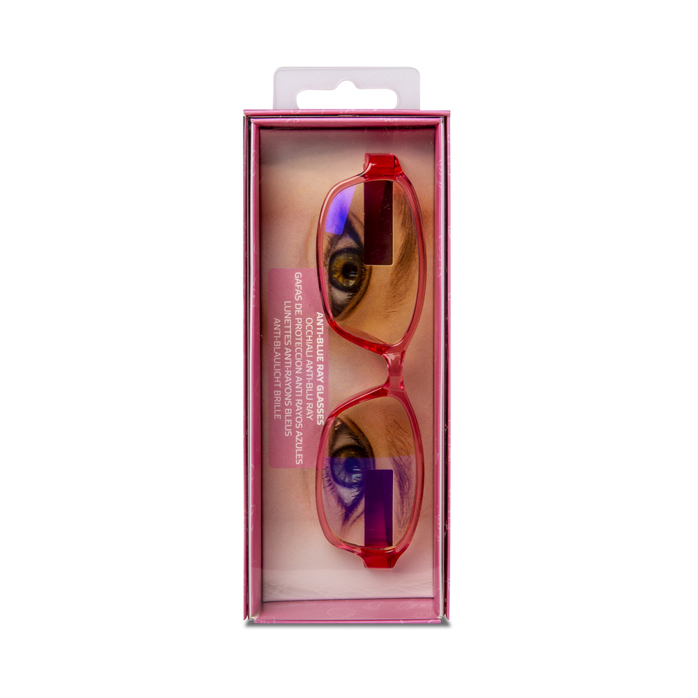 Gafas protección Celly bloquean luz azul de las pantallas color rosa.