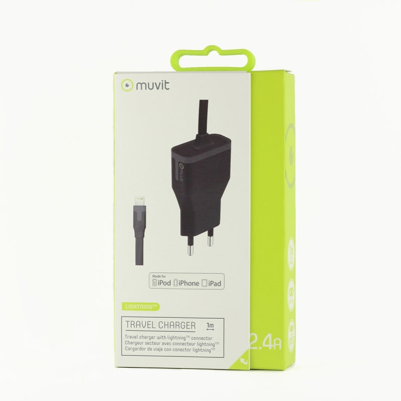 Transformador Muvit io para Apple MFI 2.4A cable 1m negro