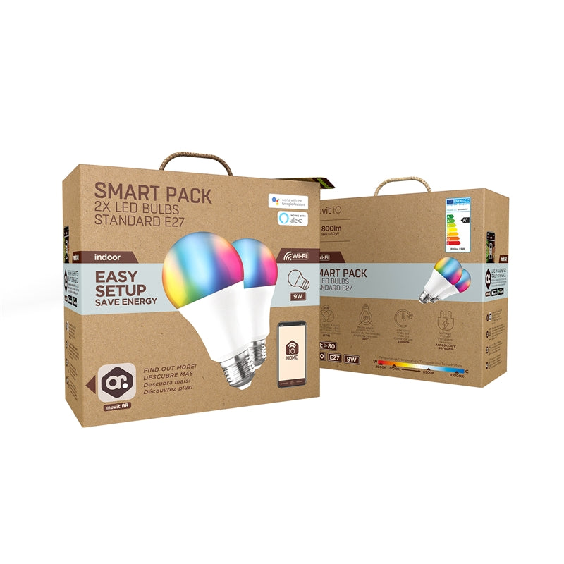 Pack 2 Bombillas Muvit iO A60 E27 800lm 9W RGB+CCT D60* H118 (NUEVO)