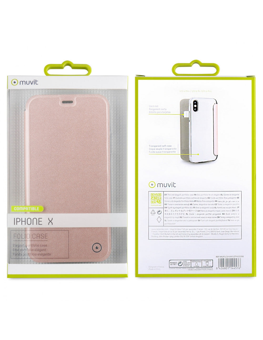 Funda Folio Muvit para Apple iPhone Xs/X oro rosa.