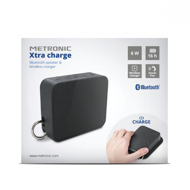 Altavoz Bluetooth portátil Xtra Charge de 6 W con soporte de carga inalámbrica
