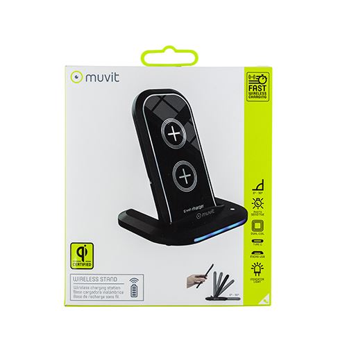 Cargador soporte sobremesa inalámbrico Muvit iO Qi 5W/7,5W/10W 2A negro (NUEVO)