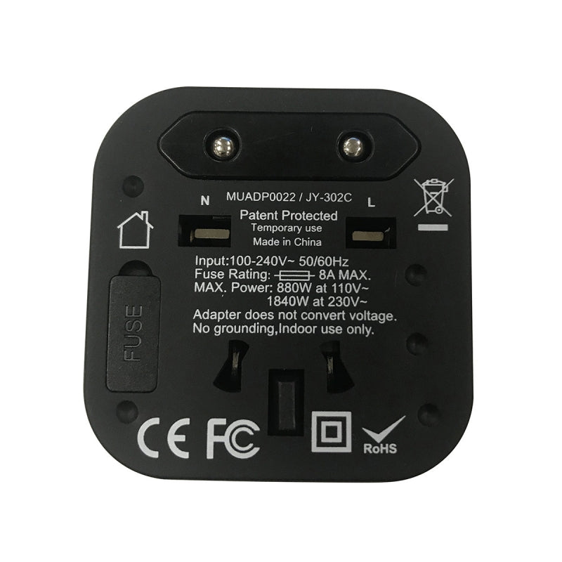 Adaptador viaje universal Muvit (EU,UK,US,AU) negro