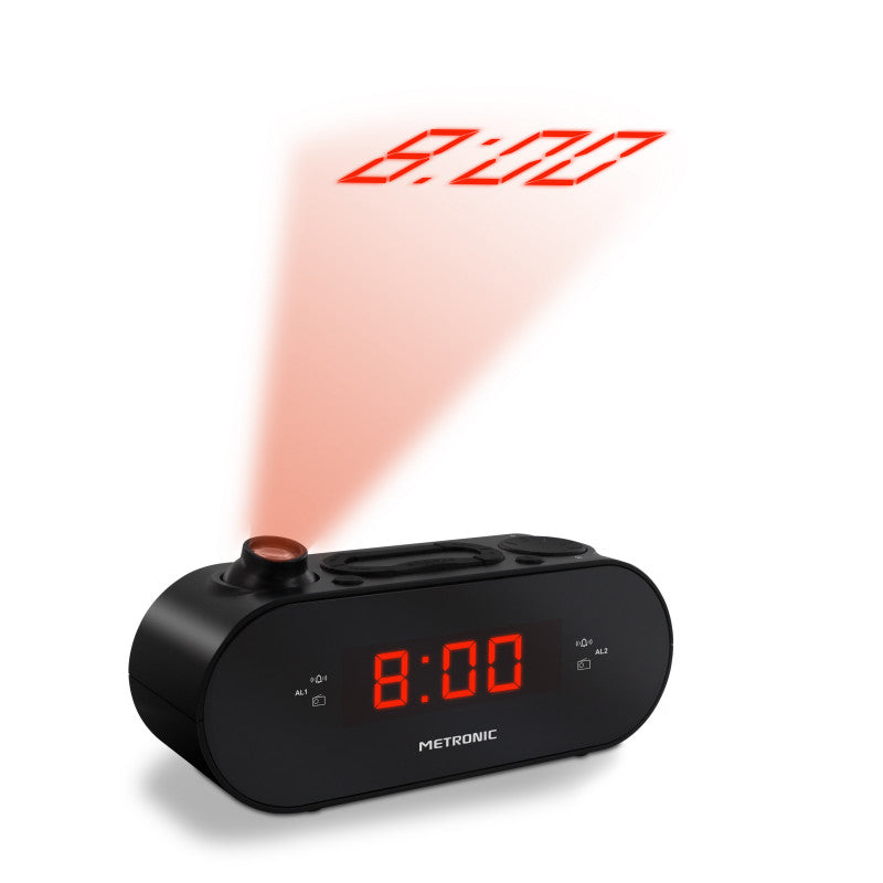 Radio reloj Metronic FM con proyección de alarma dual – Negro Usada