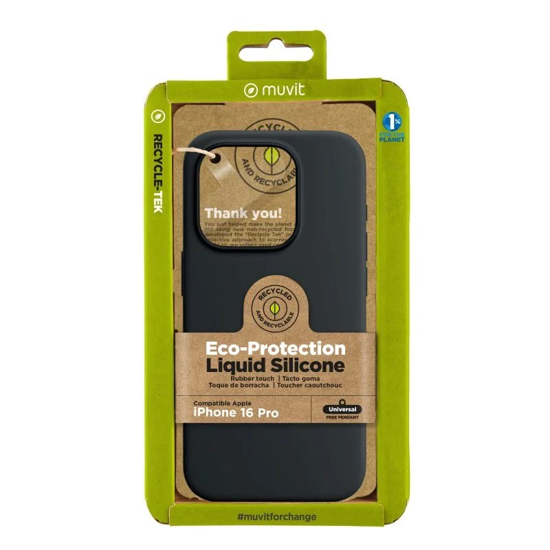 Funda Muvit for Change recycletek Liquid Silicone para Apple Iphone 16 Pro Negra