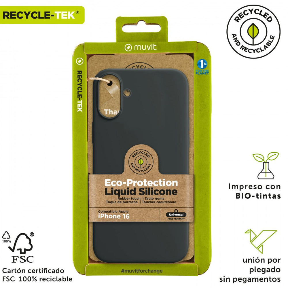 Funda Muvit for Change recycletek Liquid Silicone para Apple iPhone 16 negra