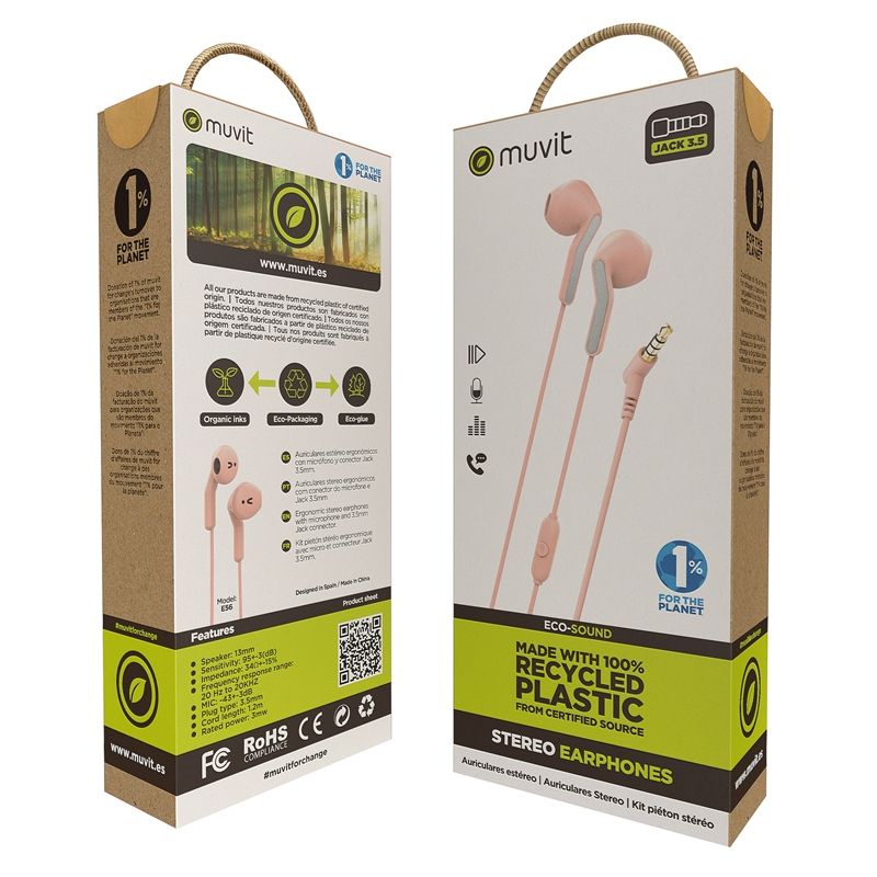 Auriculares estéreo Muvit for Change E56 3.5mm Rosa