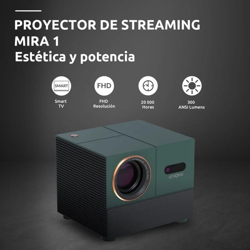 Proyector Strong 1080p 300 Lúmenes LCD Android TV Autoenfoque Full HD Compacto