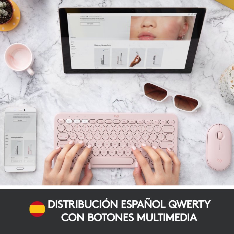 Teclado Bluetooth Multi-Dispositivo Logitech K380 Rosa en español (ñ)