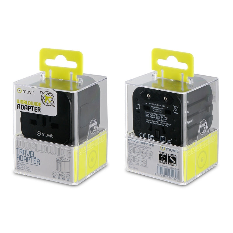 Adaptador viaje universal Muvit (EU,UK,US,AU) negro