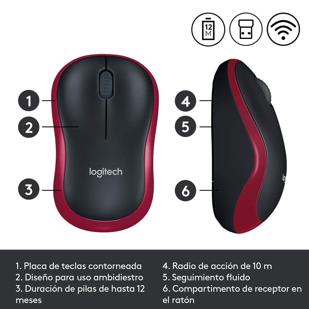Logitech M185 Ratón inalámbrico Rojo Usado