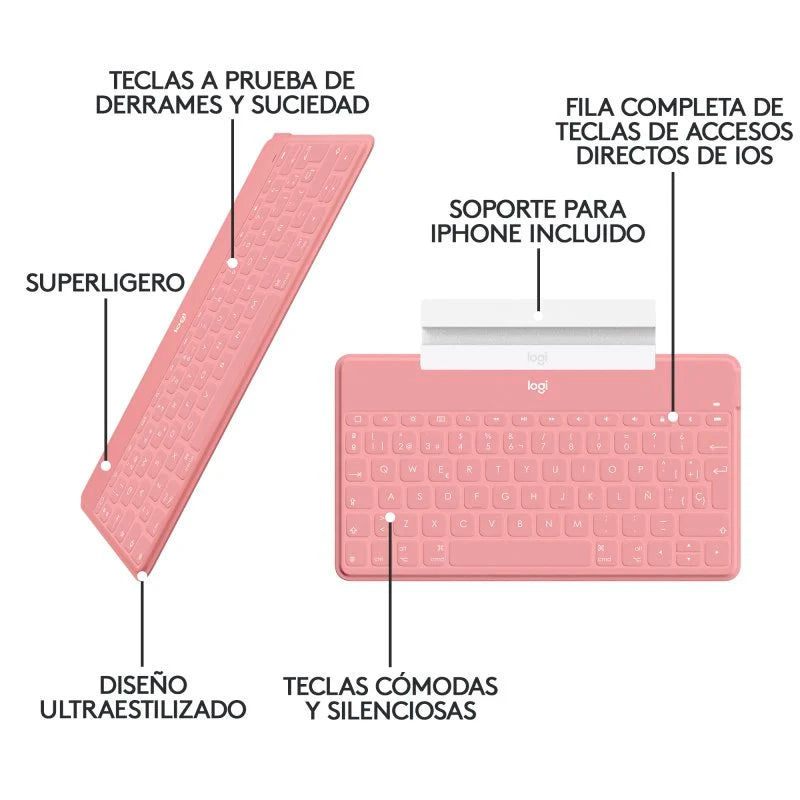 Logitech Keys-To-Go Teclado Bluetooth Rosa para iPhone/iPad/Apple TV