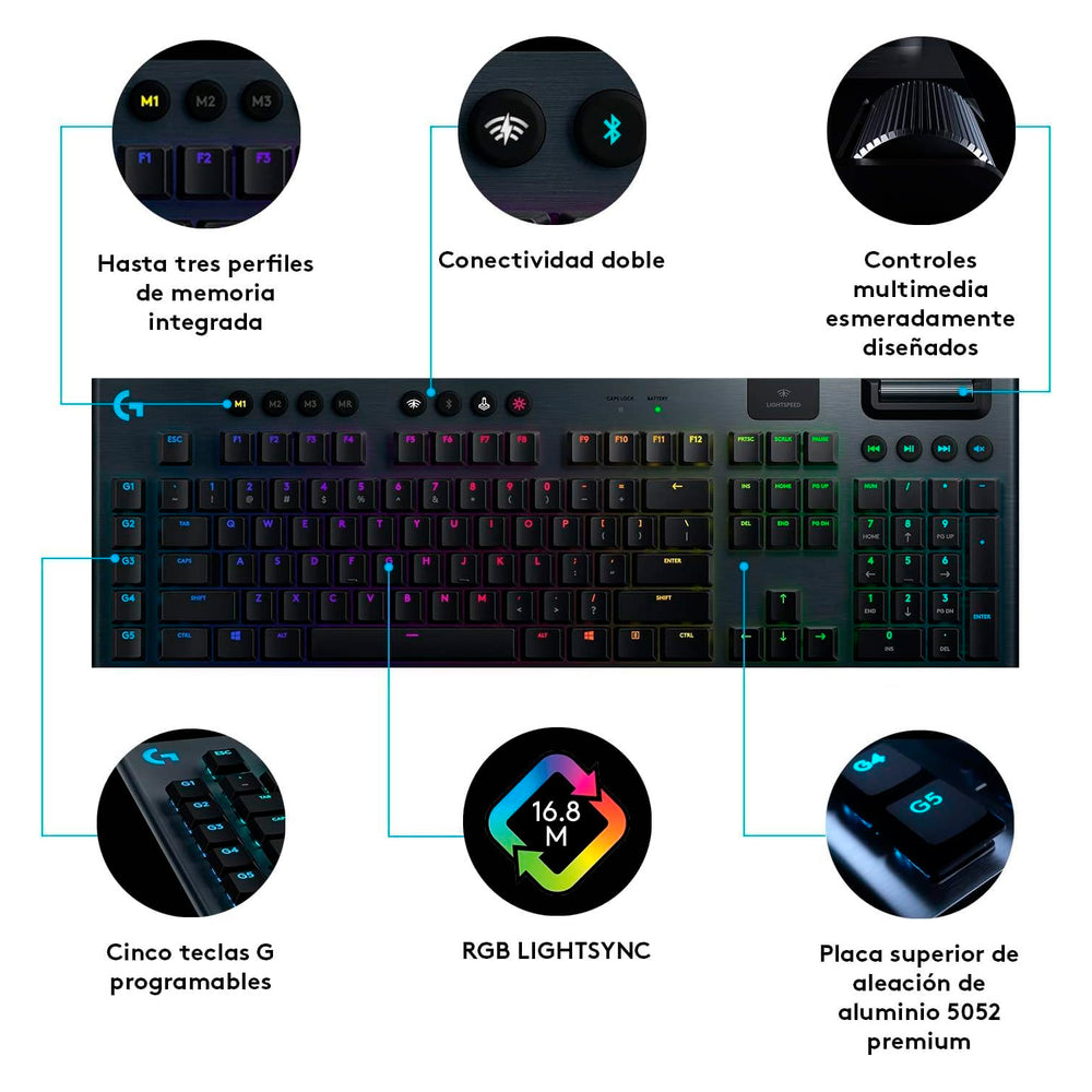 Teclado Mecánico Logitech G915 TKL LightSpeed RGB BT *Emb.dañado, en Portugués*
