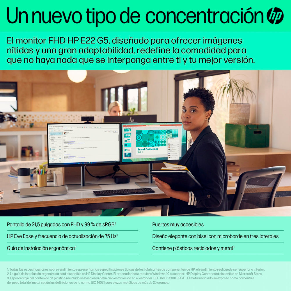 Monitor HP E-Series E22 G5 21.5″ 1920 x 1080 FullHD LED Negro *Tiene una marca*