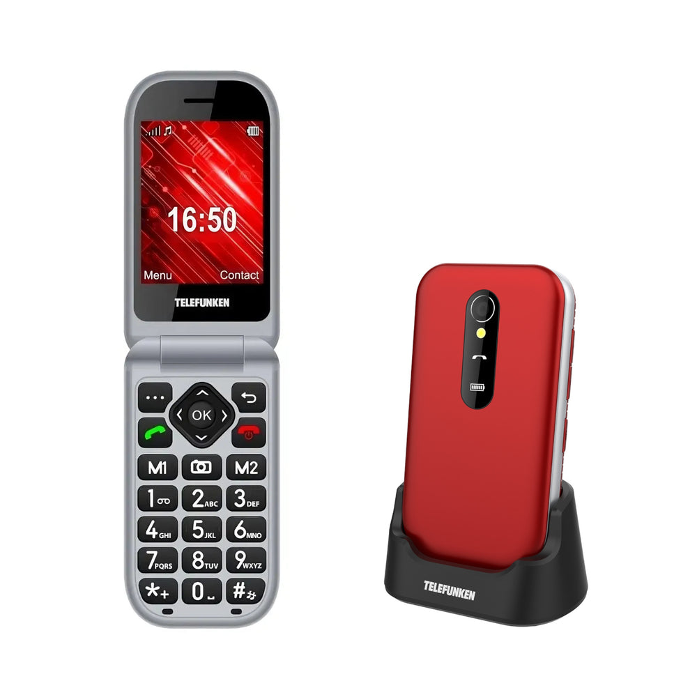Telefunken S450 Rojo — Teléfono móvil plegable para mayores