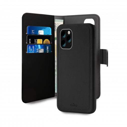Funda Puro wallet extraíble negra para Apple iPhone 11 Pro Max.
