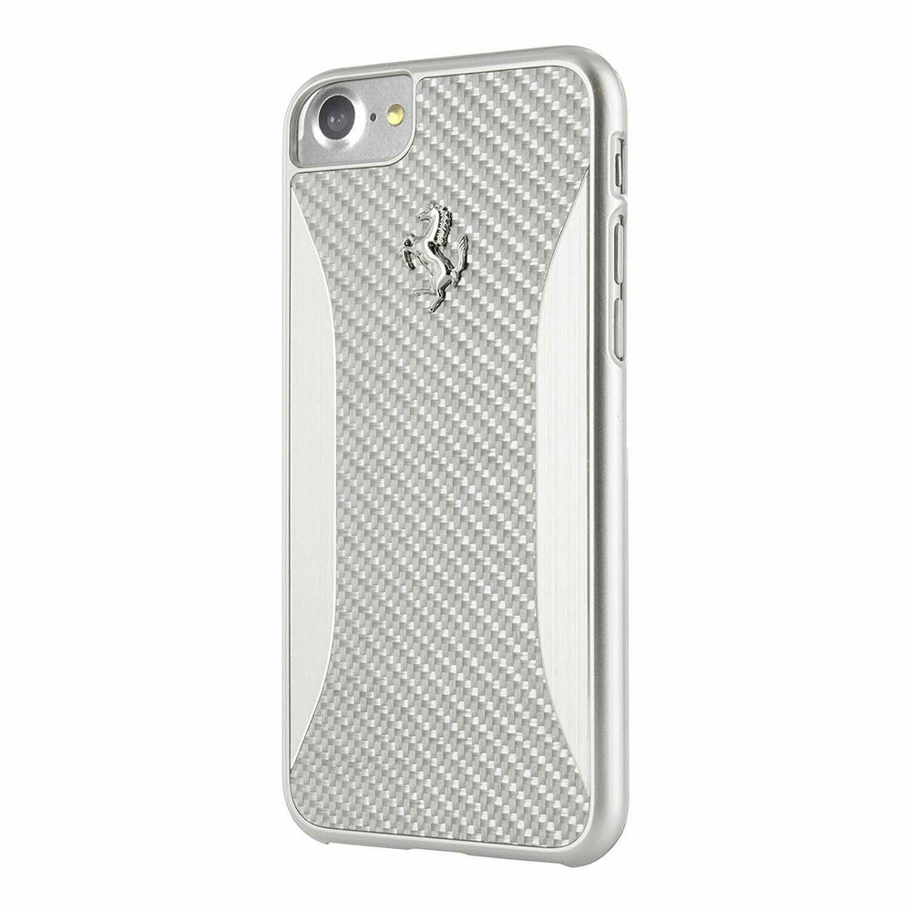 Funda rigida original Ferrari GT Carbon para Apple iPhone 7/8 Plata (NUEVA).