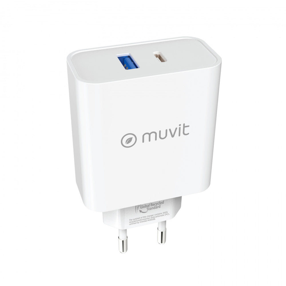 Cargador de Pared Muvit for Change 1 USB QC 3.0 18W+1 Tipo C PD 65W (NUEVO)
