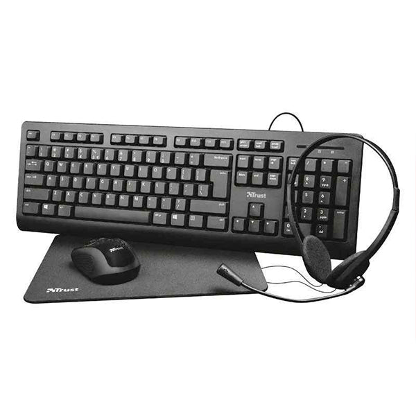Pack 4 en 1 Trust Primo Home Office Set Teclado/Ratón/Auriculares/Alfombrilla