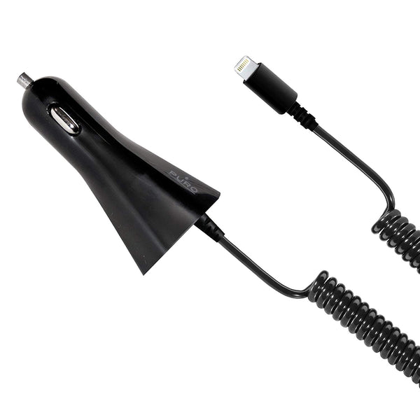 Cargador coche PURO conector 8 pins 1A cable rizado 1.5m negro.