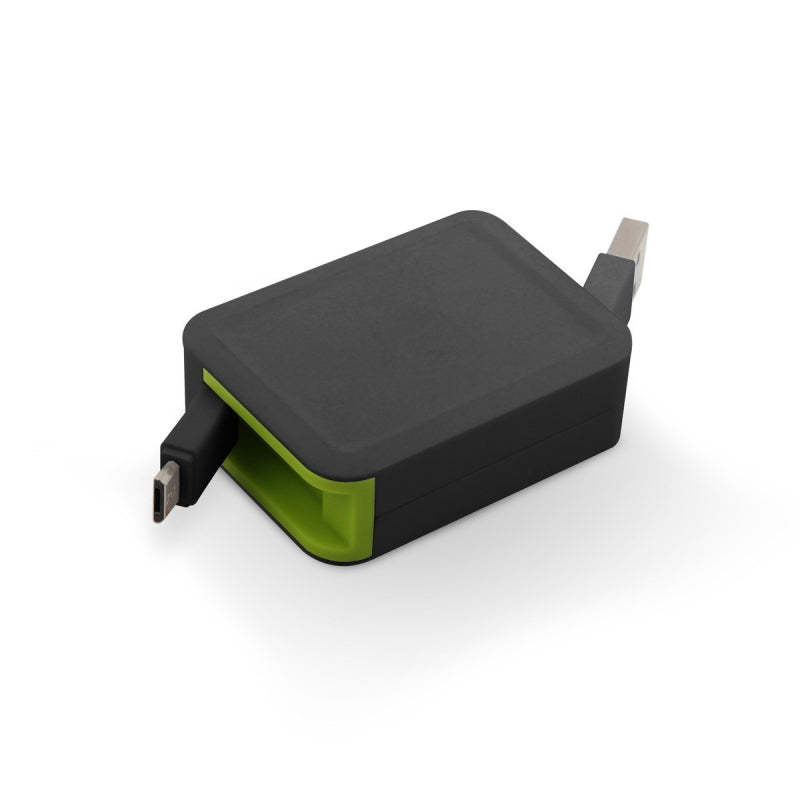 Cable Muvit USB-Micro USB 2.4A retráctil hasta 0.8m negro/verde (NUEVO)