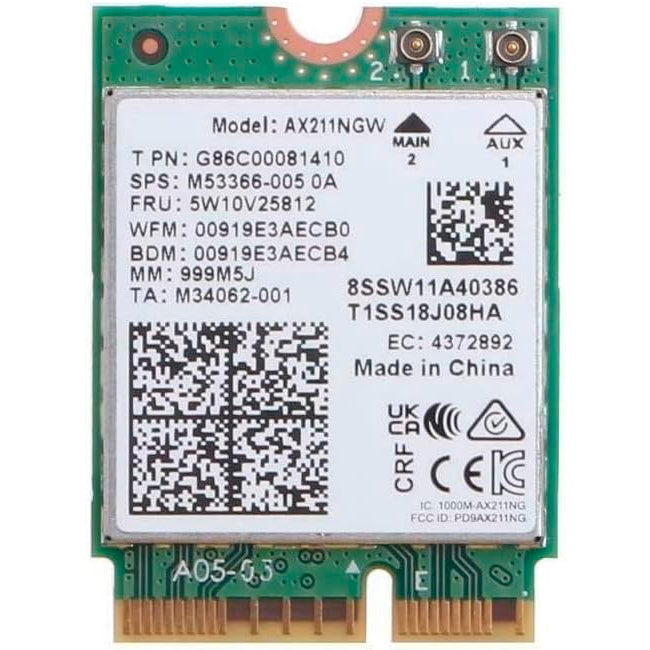 Tarjeta wireless interna Intel 6E AX211NGW Band 2,4G/5G