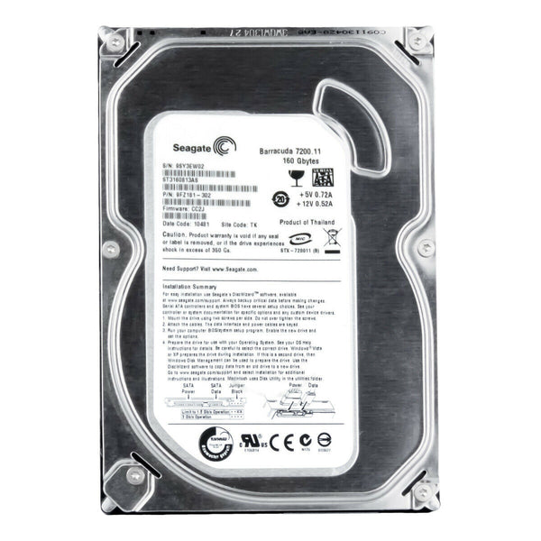 Disco Duro Seagate BarraCuda 160GB 7.2K 8MB SATA II 3.5 ST3160813AS Usado.