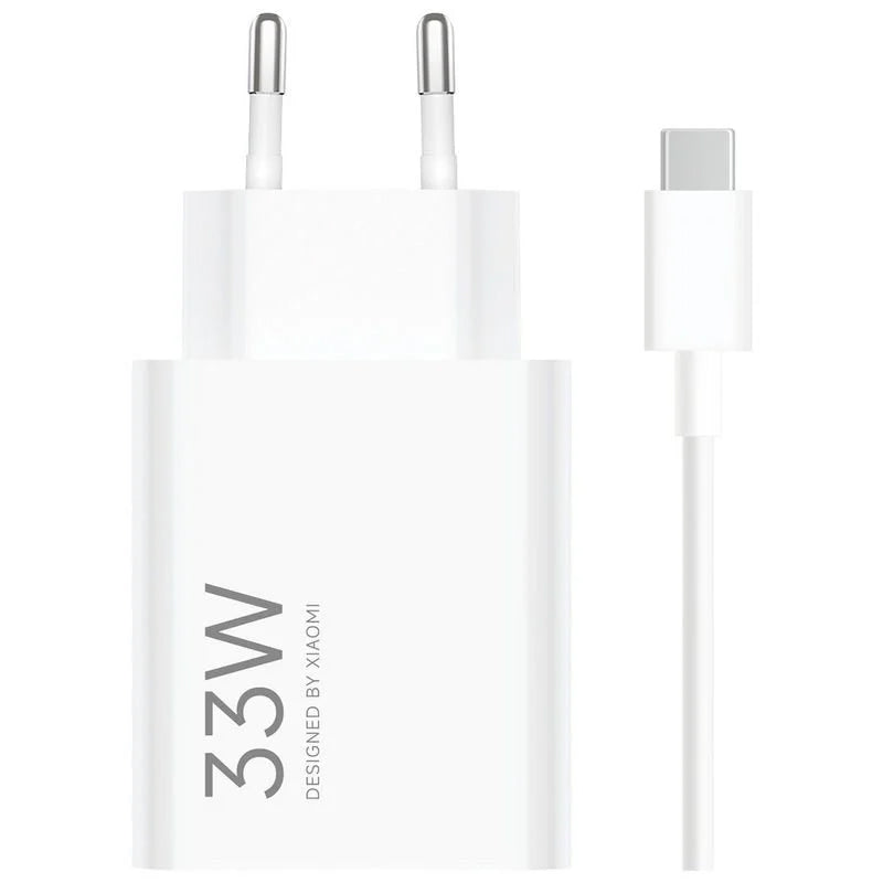 Cargador de Pared Xiaomi de Carga Rápida 33W USB-A Blanco + Cable USB-A a USB-C