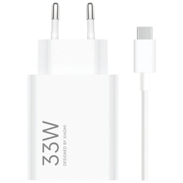 Cargador de Pared Xiaomi de Carga Rápida 33W USB-A Blanco + Cable USB-A a USB-C