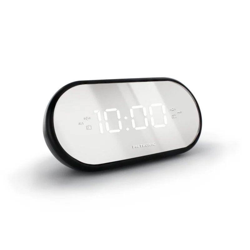 Reloj despertador digital Metronic 477037 Negro Espejo Doble Alarma FM LED