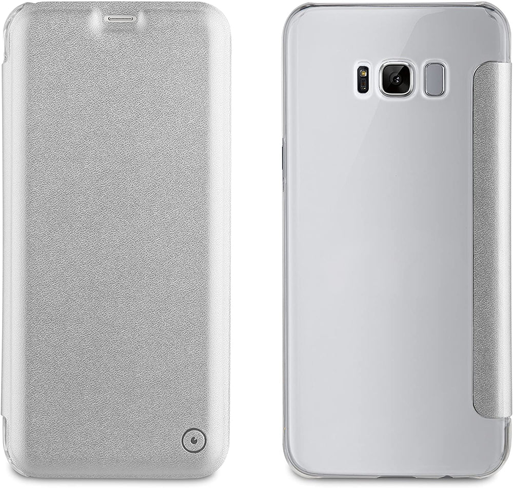Funda Muvit Folio para Samsung Galaxy S8 Plus parte trasera transparente plata.