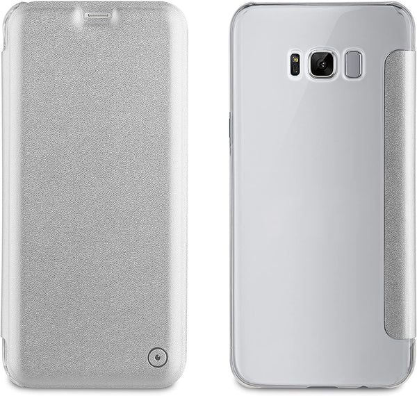 Funda Muvit Folio para Samsung Galaxy S8 Plus parte trasera transparente plata.
