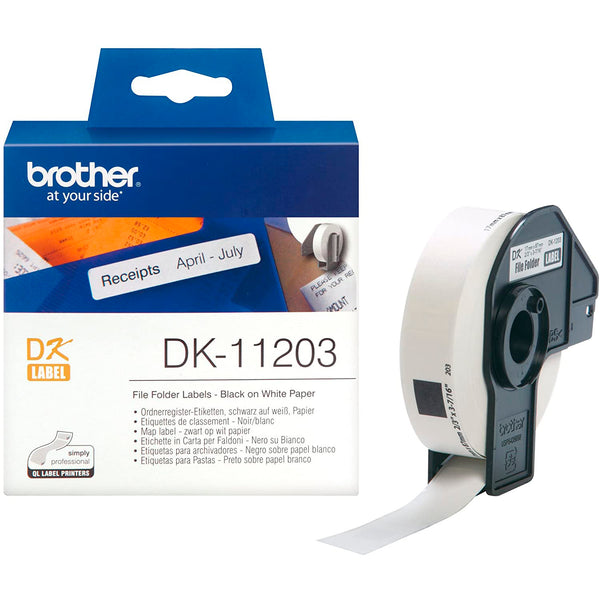 Etiquetas para carpetas de archivo Brother DK-11203 color negro y blanco 17x87mm