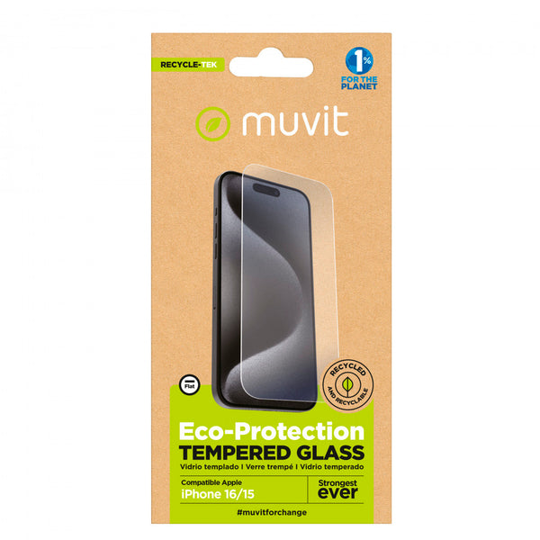 Protector pantalla Muvit for Change recycletek para Apple iPhone 16/15 vidrio
